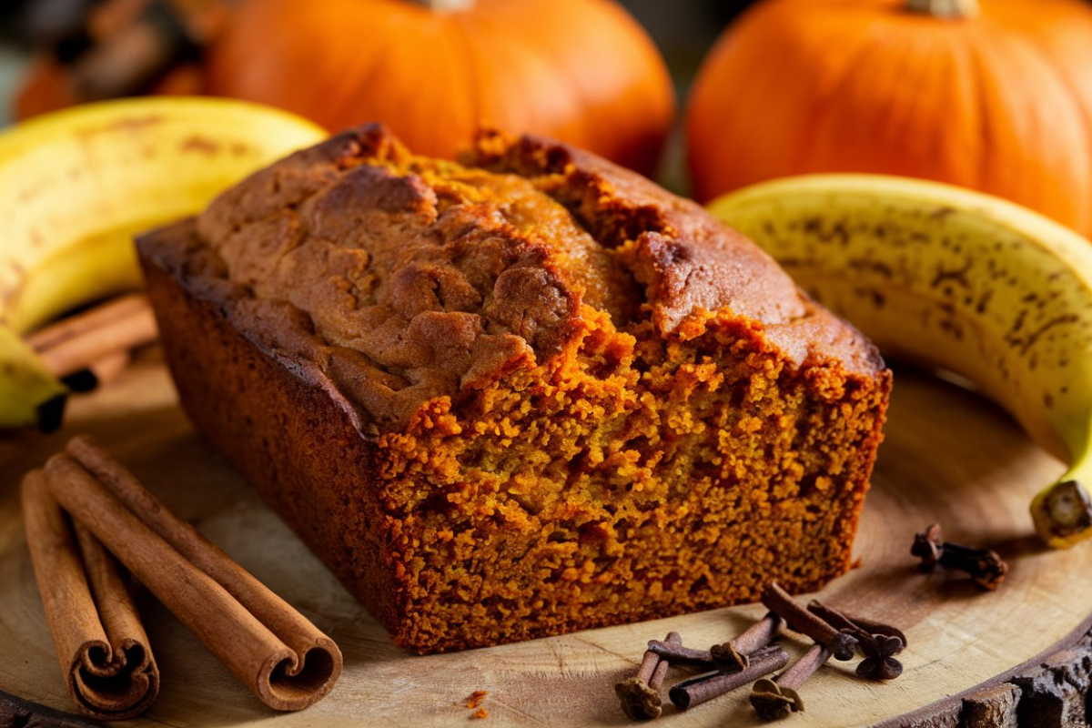 Pumpkin banana loaf with a golden-brown crust