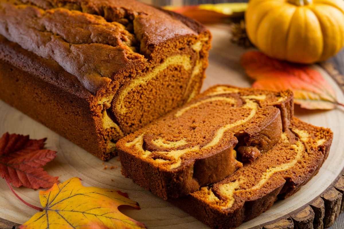 lices of pumpkin banana loaf with a sprinkle of nuts