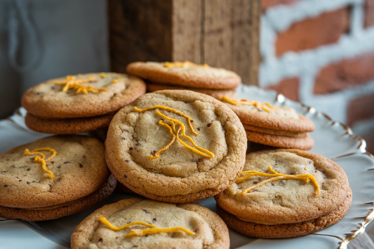 Freshly baked Earl Grey cookies on a wooden board