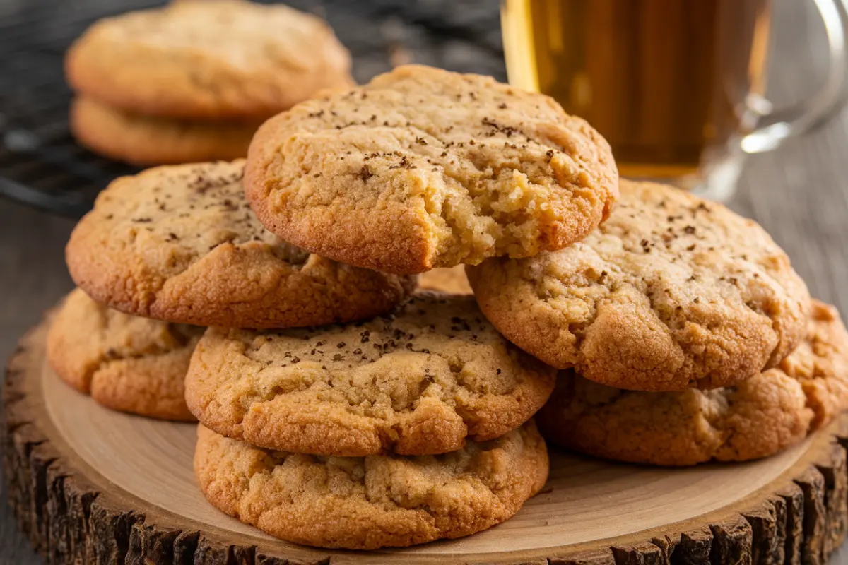 Stack of Earl Grey cookies with lemon zest garnish