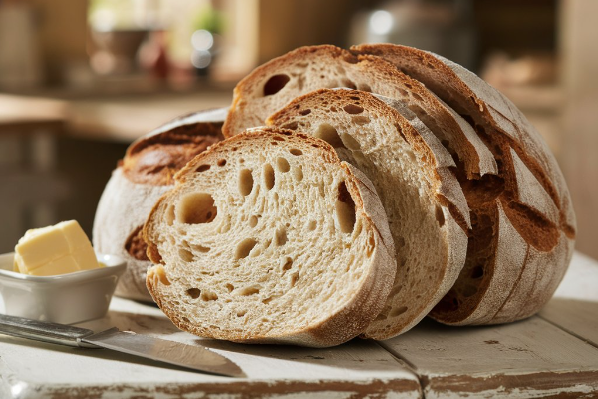 Freshly baked sourdough bread with a crispy crust