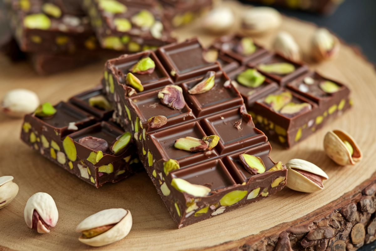 Homemade chocolate bar with pistachios