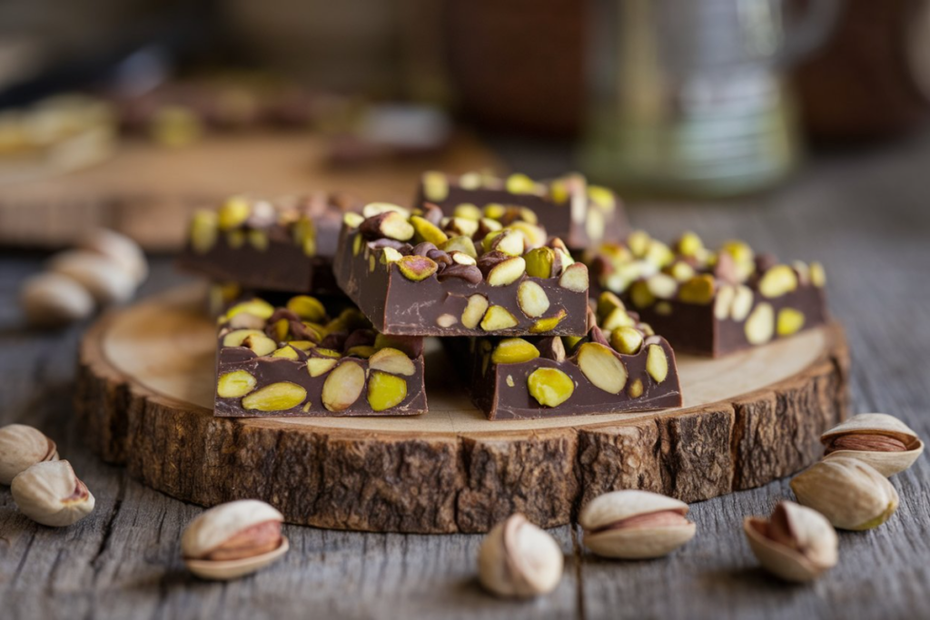 Dubai pistachio chocolate bar close-up