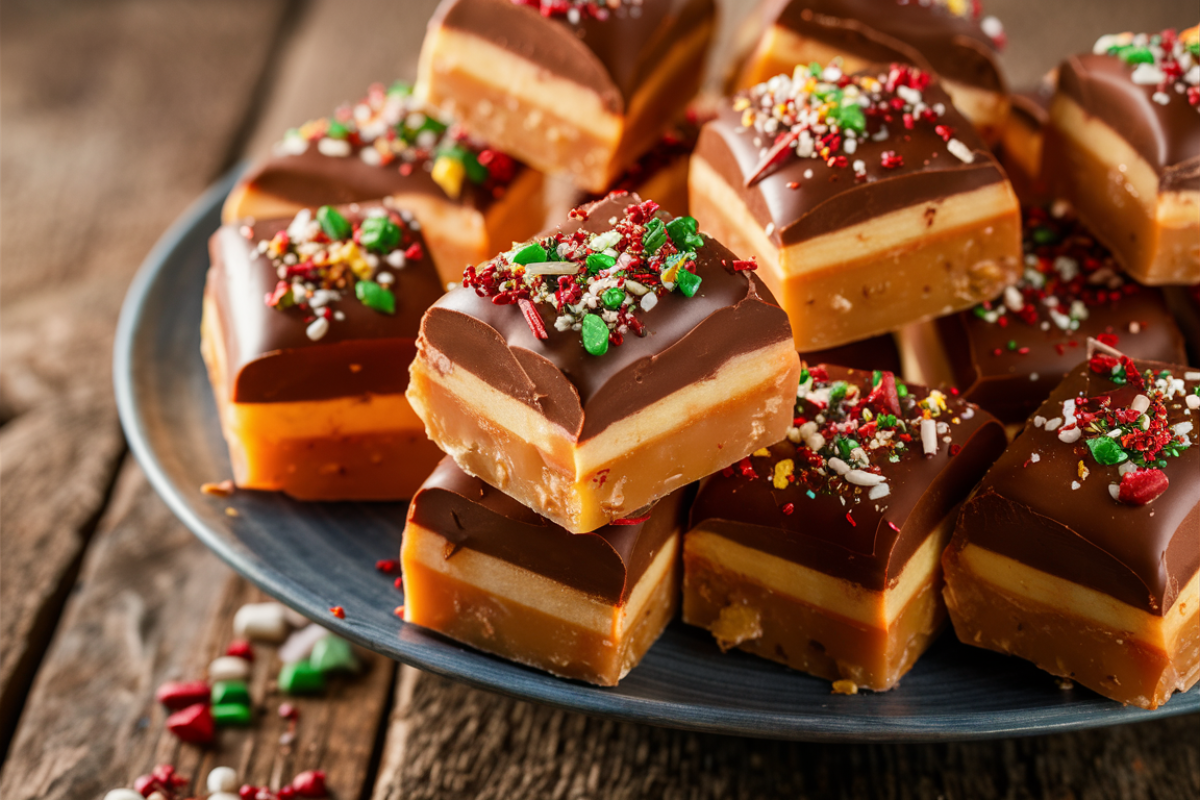 Christmas Crack candy with caramel and chocolate layers