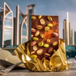 Luxurious viral Dubai chocolate bar with gold and nuts