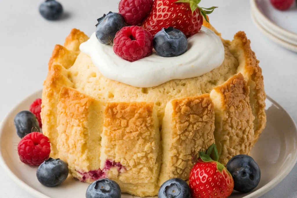 Fresh Bisquick shortcake topped with strawberries and whipped cream