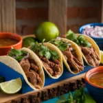 Authentic birria tacos with consommé on a plate