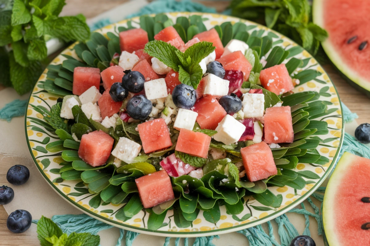 Fresh and colorful summer recipe ingredients, including fruits and vegetables