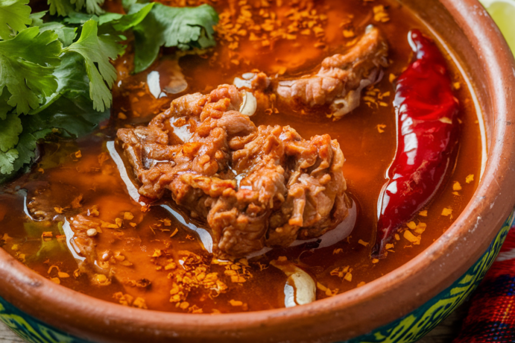 Rich birria broth with traditional Mexican spices and chilies