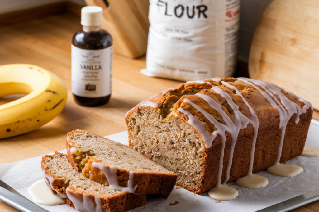 Freshly baked banana bread with a soft and moist texture