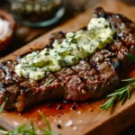 Ribeye steak with herb butter melting on top