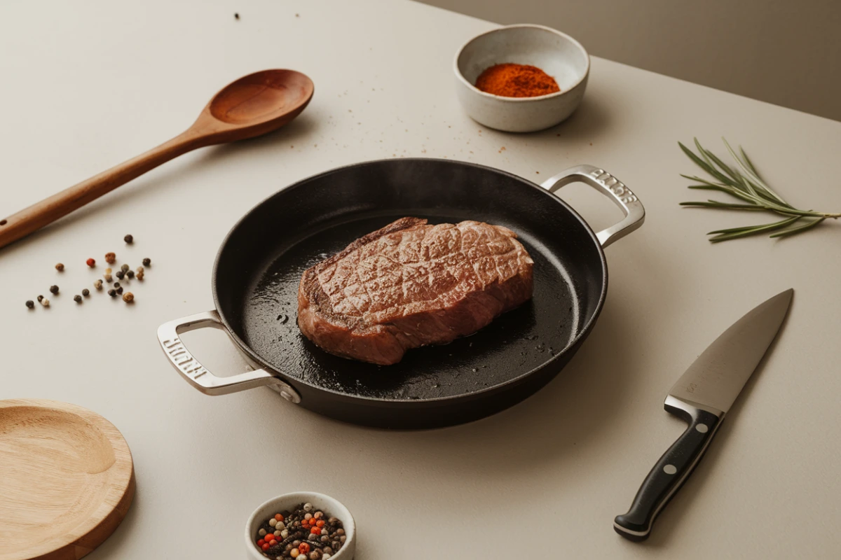 Cooked steak with vegetables removed to illustrate the carnivore diet