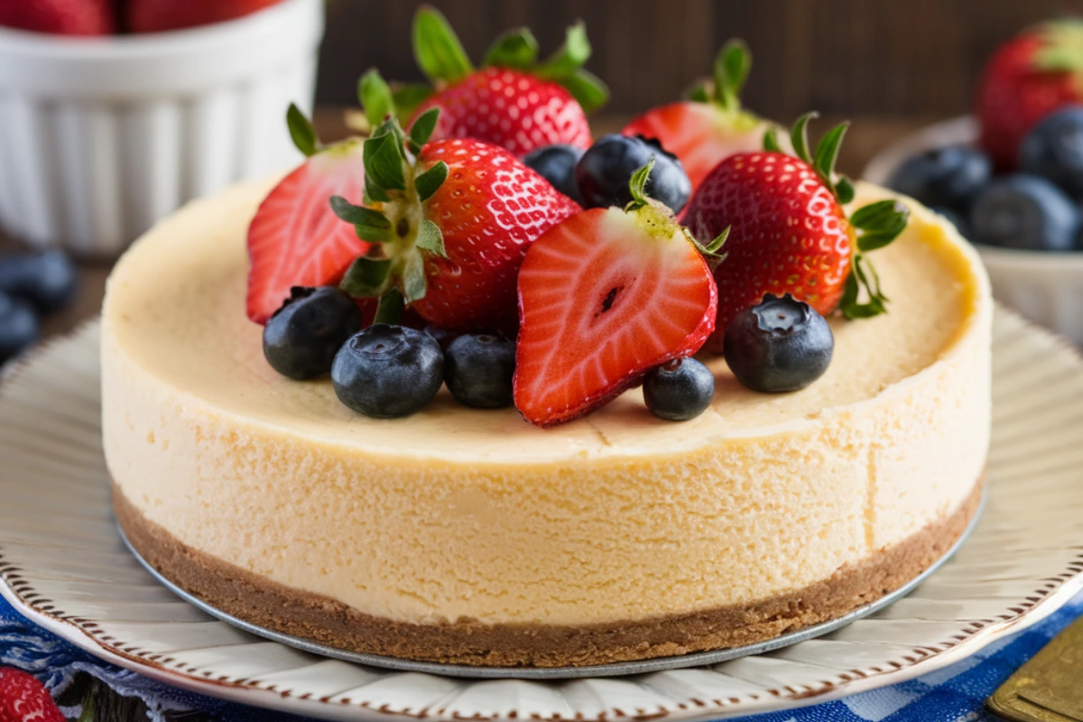 Creamy Philadelphia cheesecake topped with fresh berries