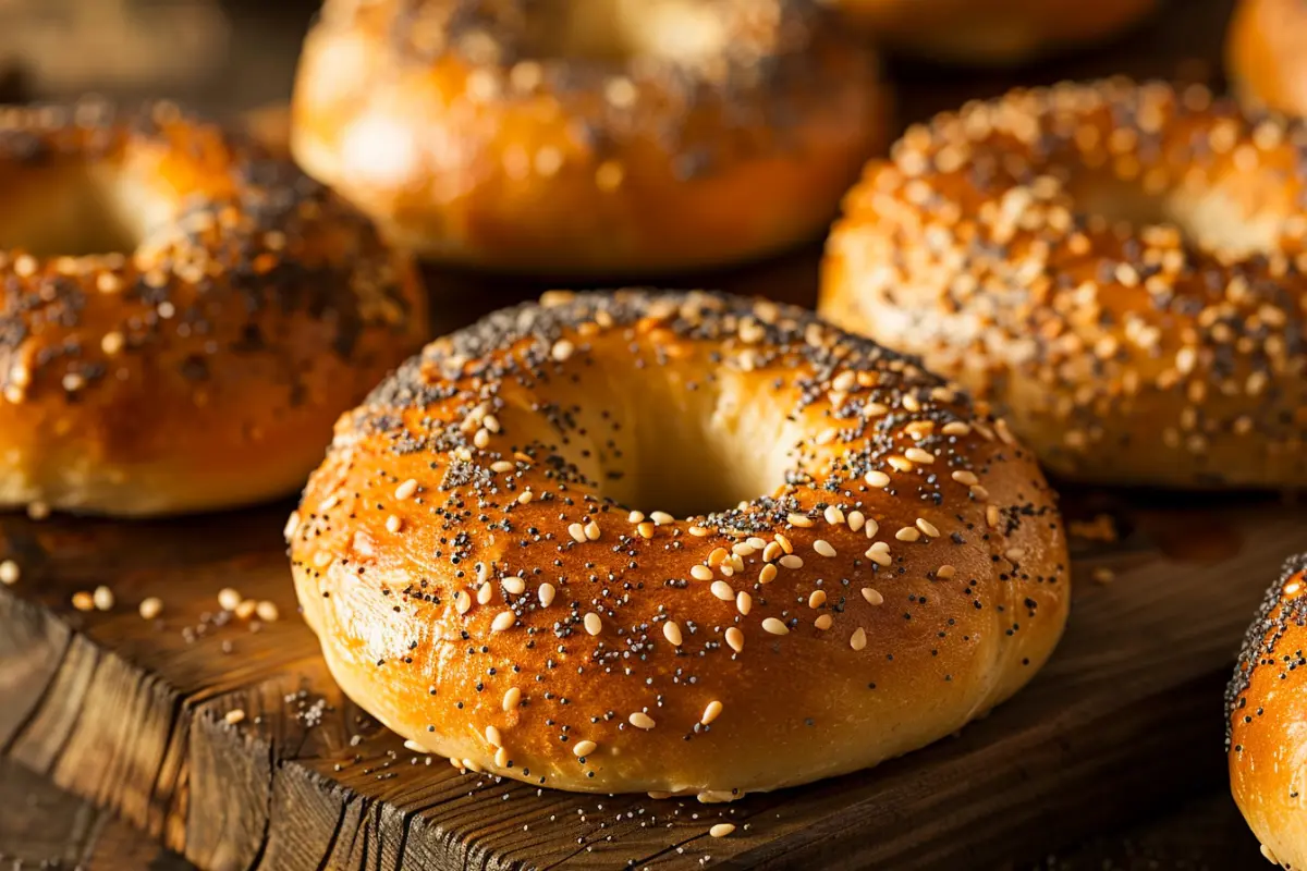 Fresh homemade sourdough bagels with a golden crust and chewy texture